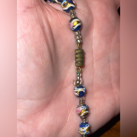 Vintage VENETIAN Italy Wedding Cake Art Murano Glass Cobalt Blue Bead Necklace - Picture 6 of 17
